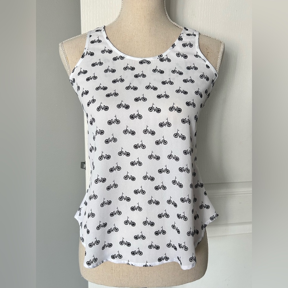Ricki’s White Bicycle Print Women's Sleeveless Spring Summer Blouse Tank Top. XS - Picture 10 of 14